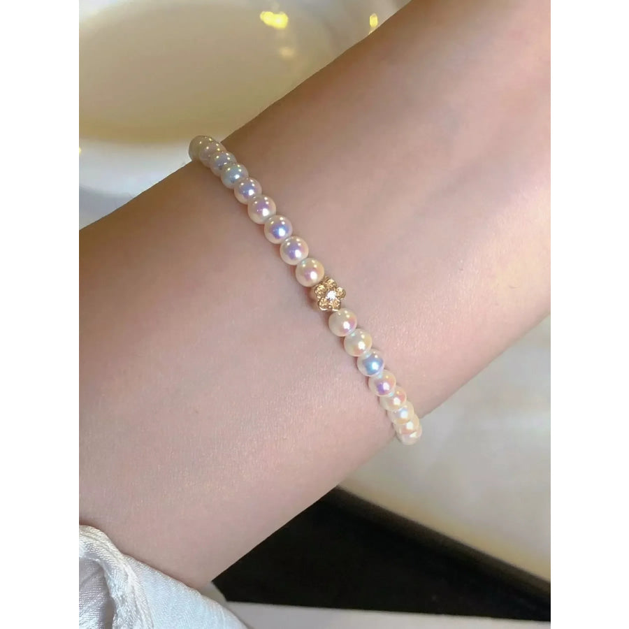 Pearl Bracelet with Floral Accent White / One Size Apparel and Accessories