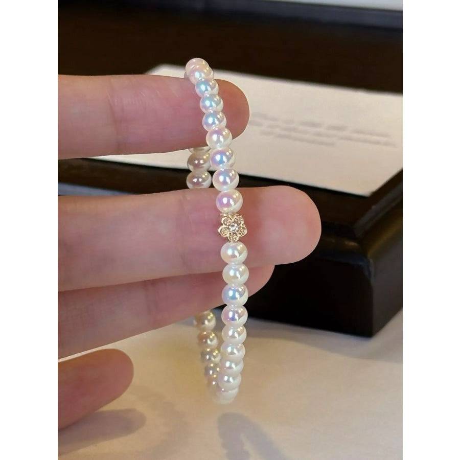 Pearl Bracelet with Floral Accent White / One Size Apparel and Accessories