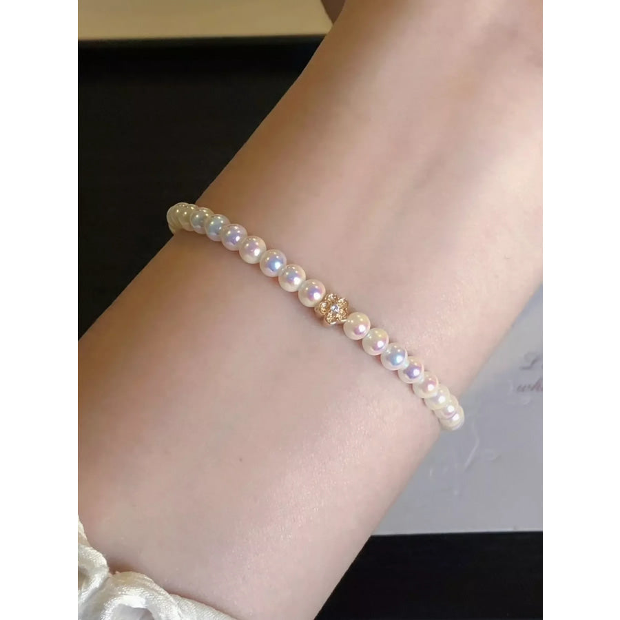 Pearl Bracelet with Floral Accent White / One Size Apparel and Accessories