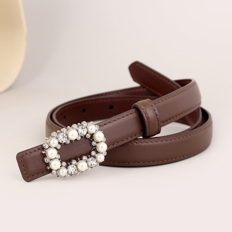 Pearl Buckle Leather Belt Apparel and Accessories