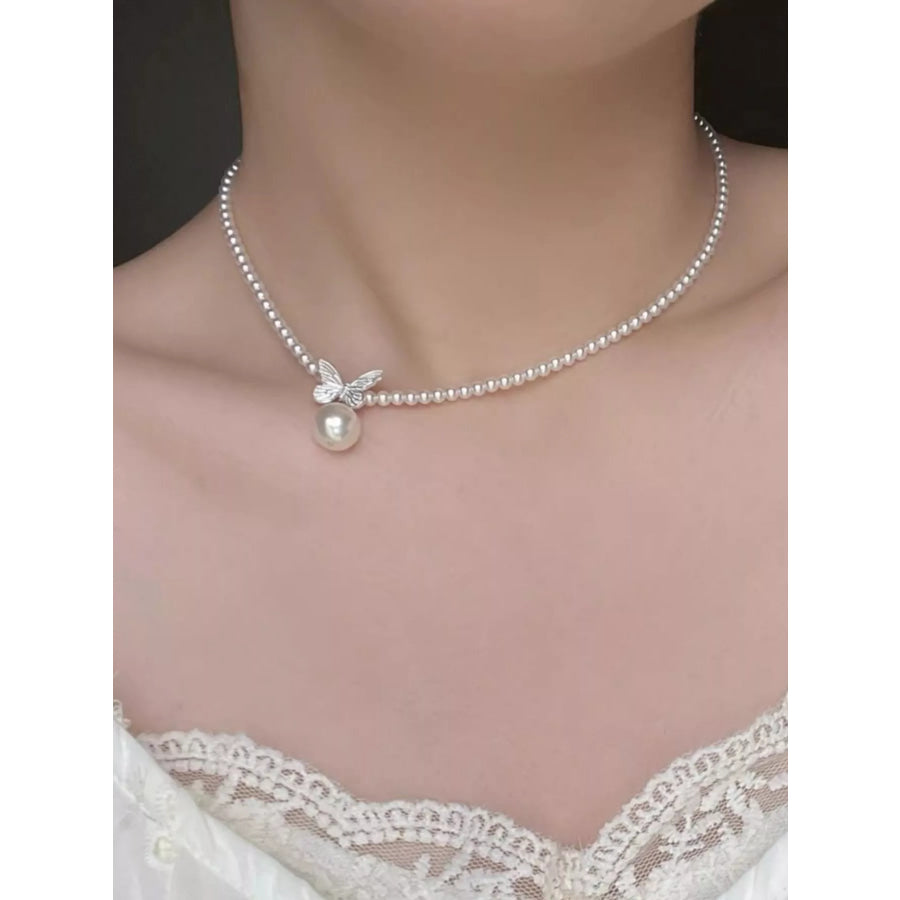 Pearl Butterfly Pendant Necklace White / One Size Apparel and Accessories
