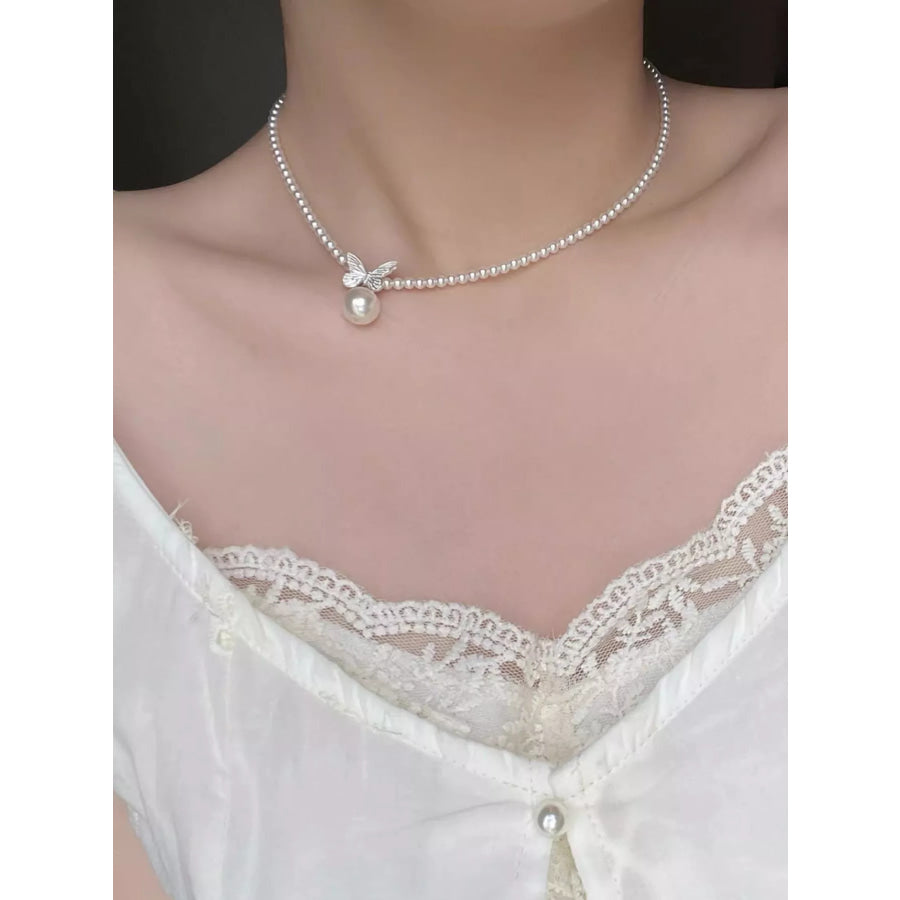 Pearl Butterfly Pendant Necklace White / One Size Apparel and Accessories