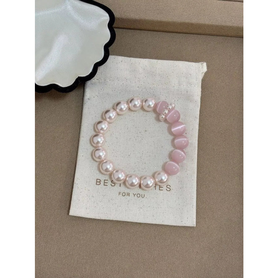 Pearl & Cat’s Eye Stone Bracelet Blush Pink / One Size Apparel and Accessories