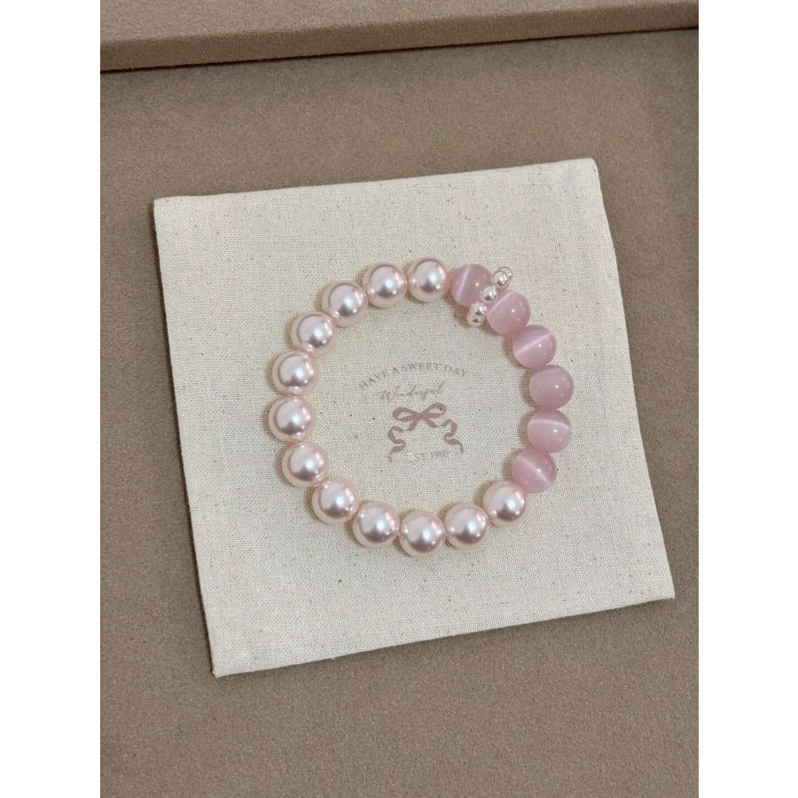 Pearl & Cat’s Eye Stone Bracelet Blush Pink / One Size Apparel and Accessories