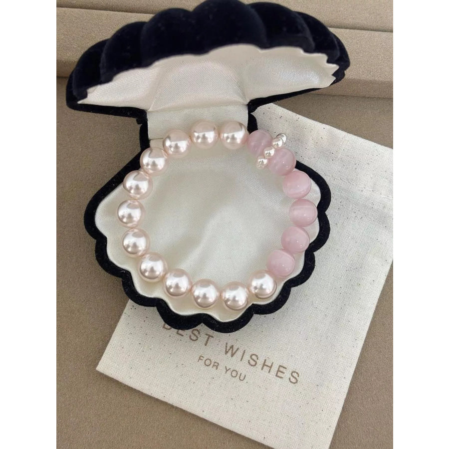 Pearl & Cat’s Eye Stone Bracelet Blush Pink / One Size Apparel and Accessories