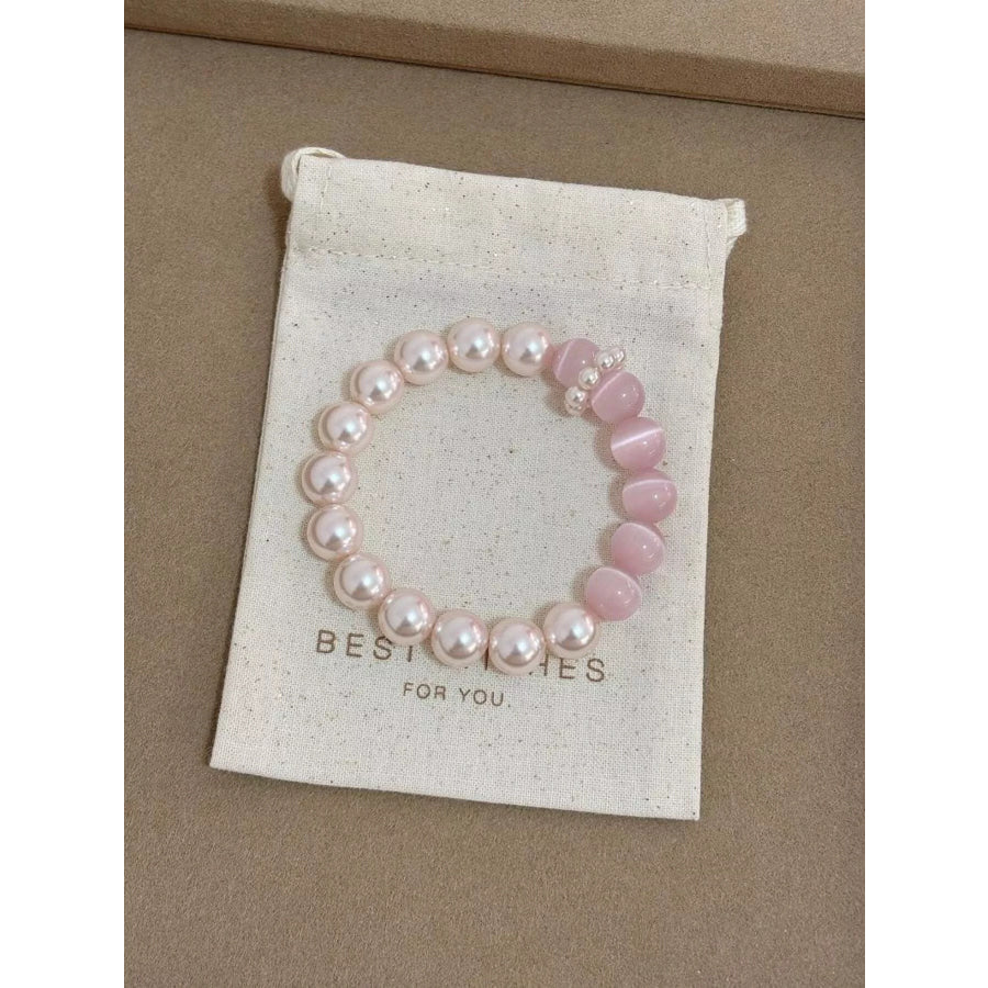 Pearl & Cat’s Eye Stone Bracelet Blush Pink / One Size Apparel and Accessories