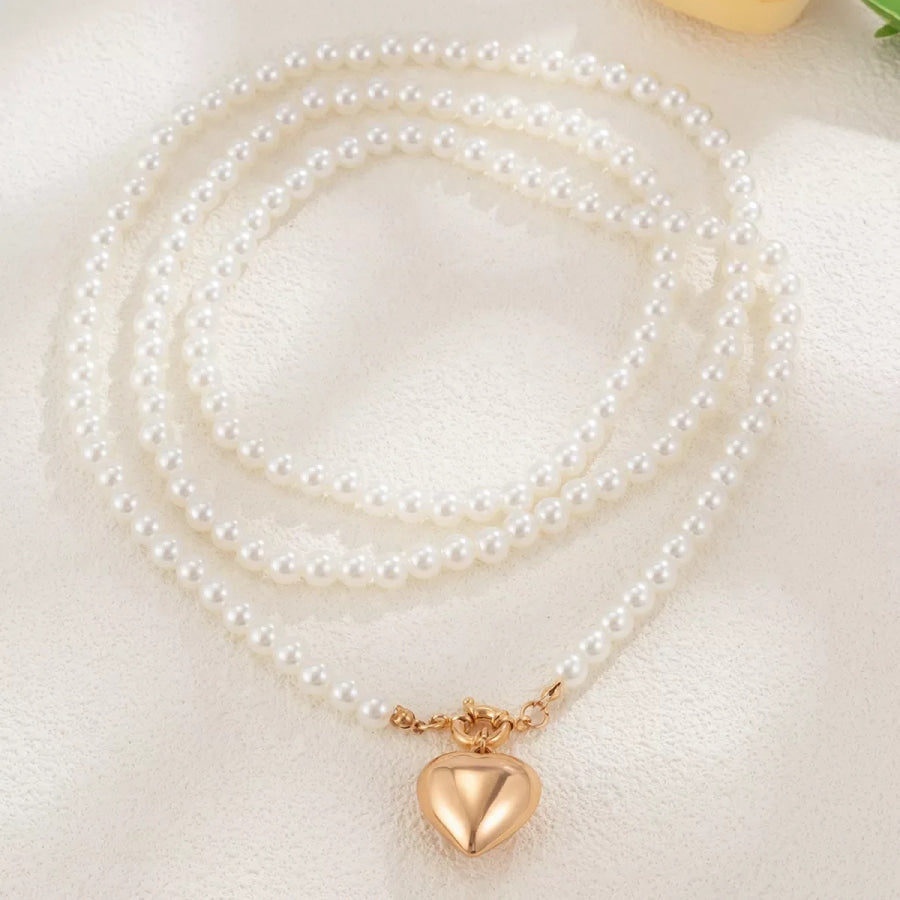 Pearl Chain Heart Necklace Gold / ONESIZE Apparel and Accessories