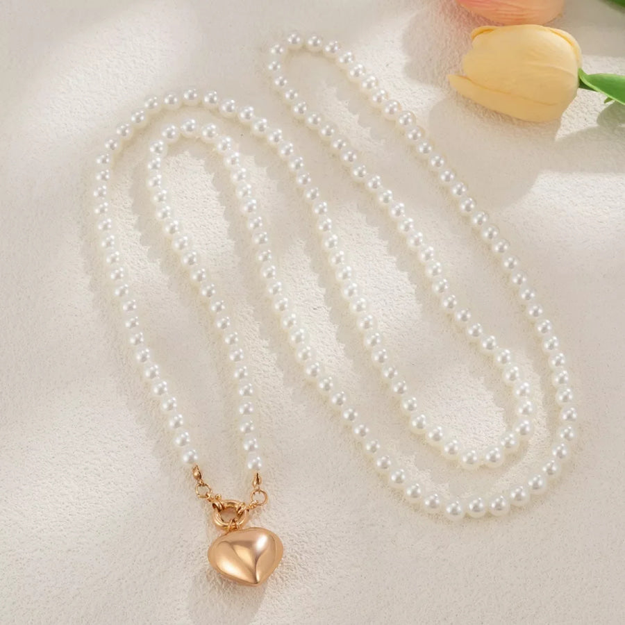Pearl Chain Heart Necklace Gold / ONESIZE Apparel and Accessories