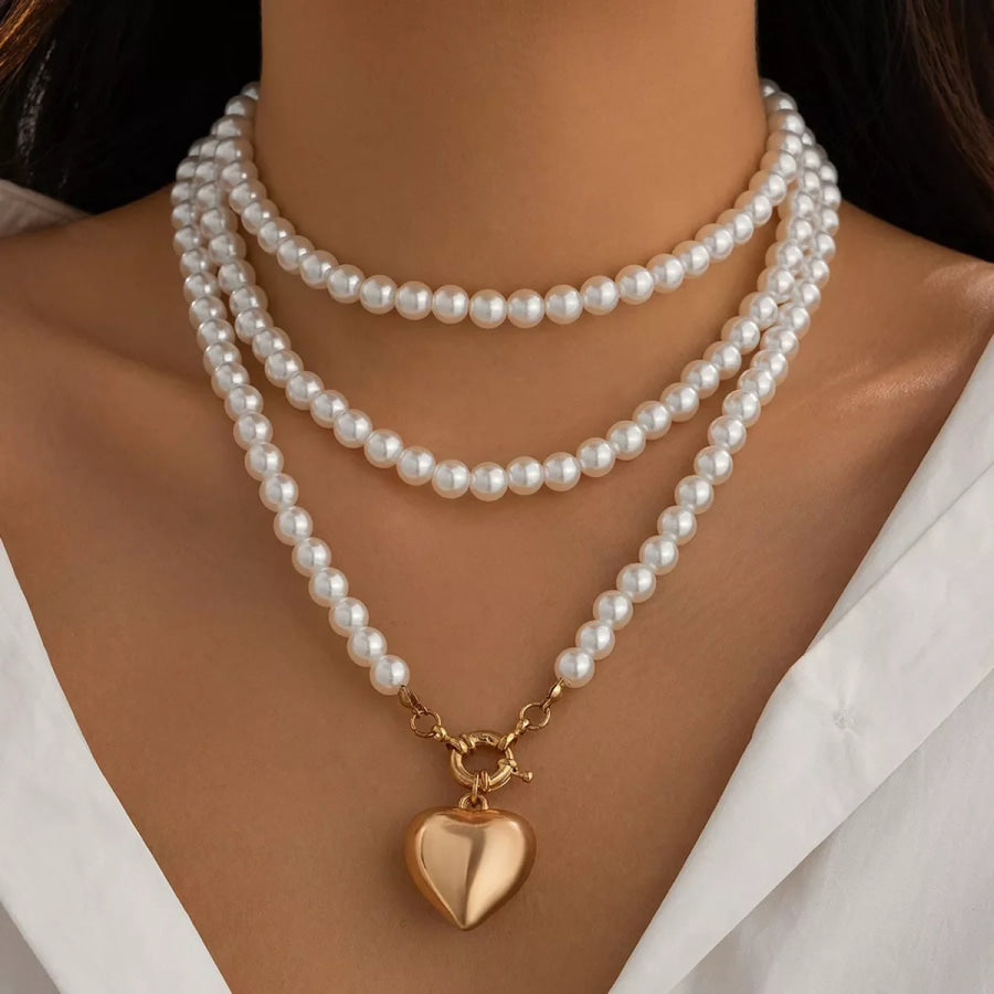 Pearl Chain Heart Necklace Gold / ONESIZE Apparel and Accessories