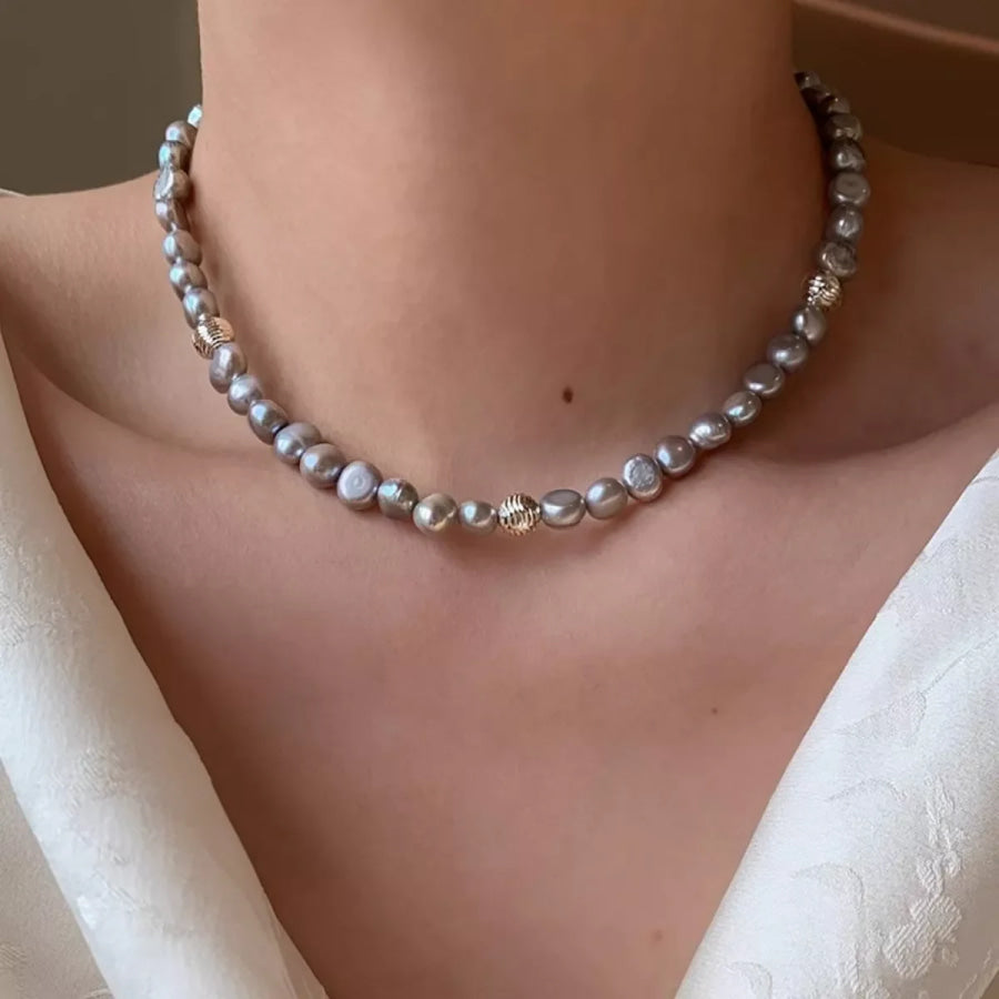 Pearl Choker Necklace Light Gray / One Size Apparel and Accessories