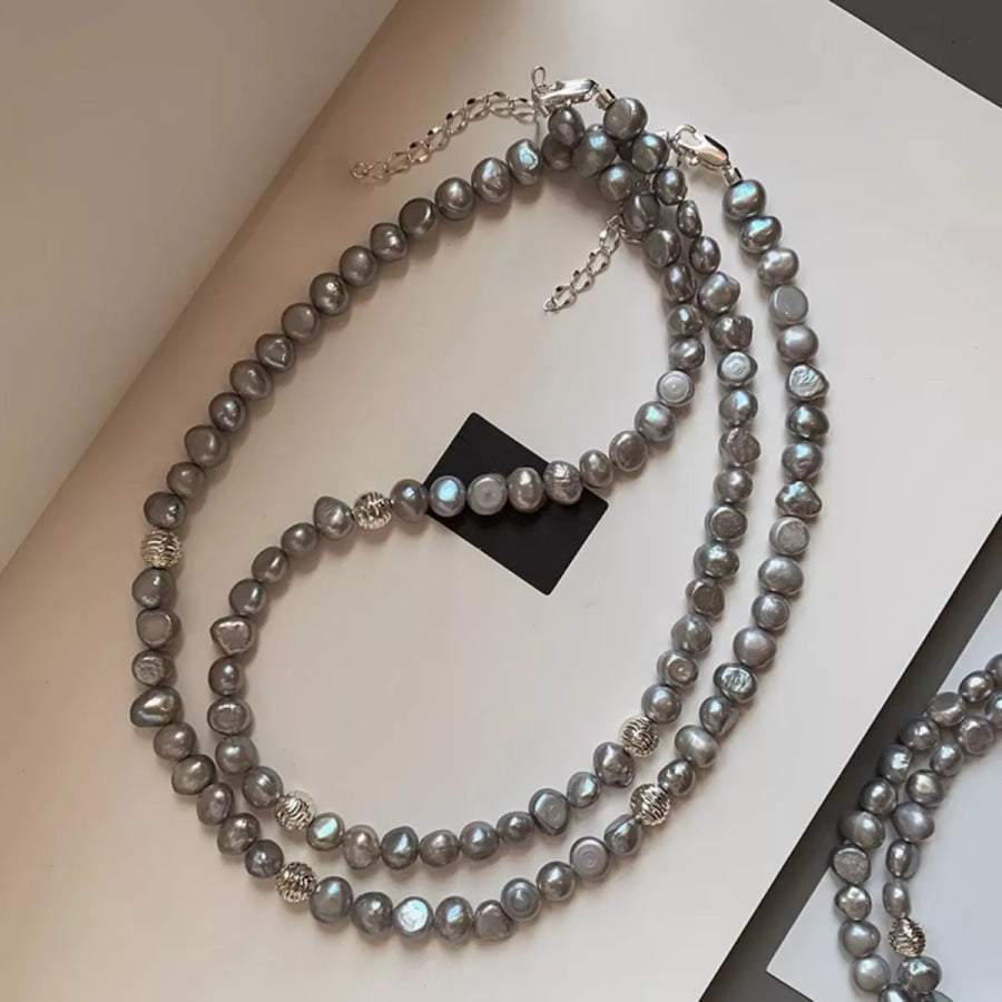 Pearl Choker Necklace Light Gray / One Size Apparel and Accessories