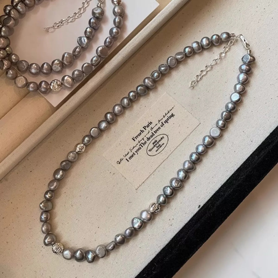 Pearl Choker Necklace Light Gray / One Size Apparel and Accessories