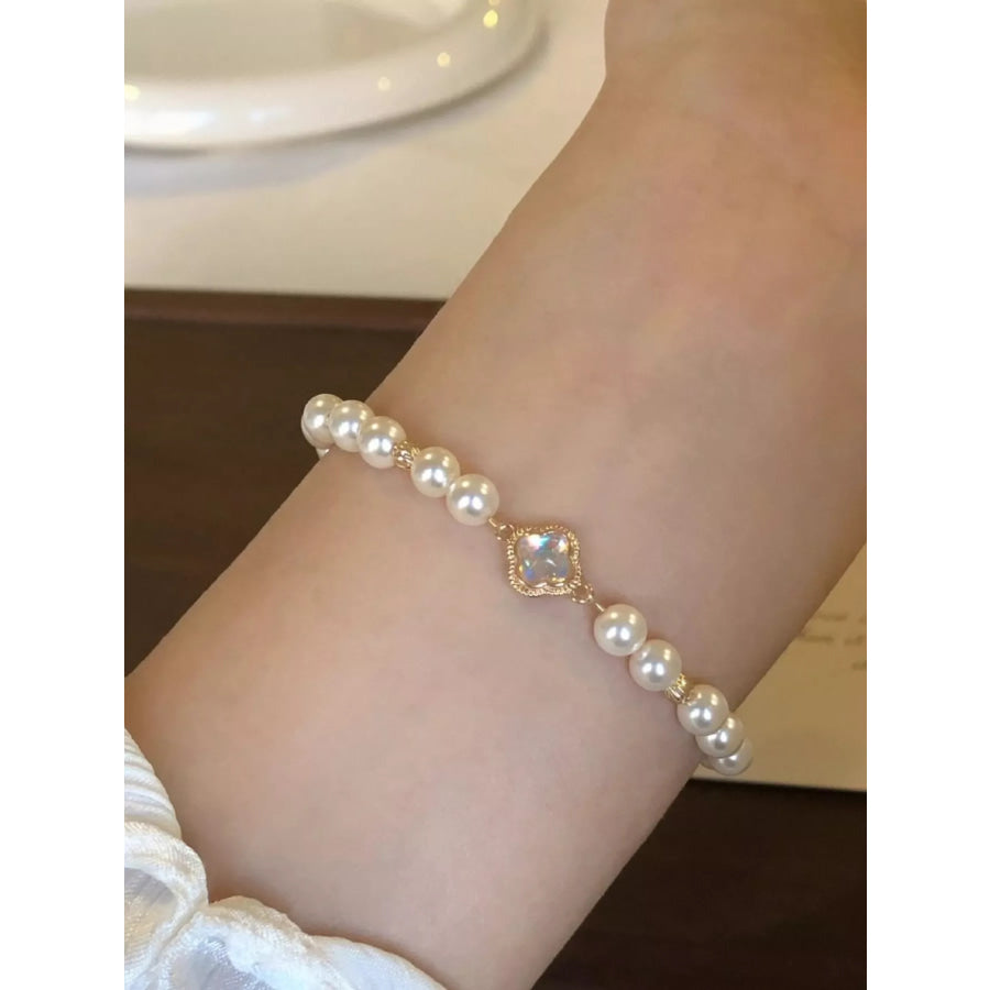 Pearl Clover Charm Bracelet White / One Size Apparel and Accessories