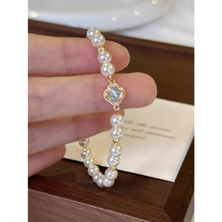 Pearl Clover Charm Bracelet White / One Size Apparel and Accessories