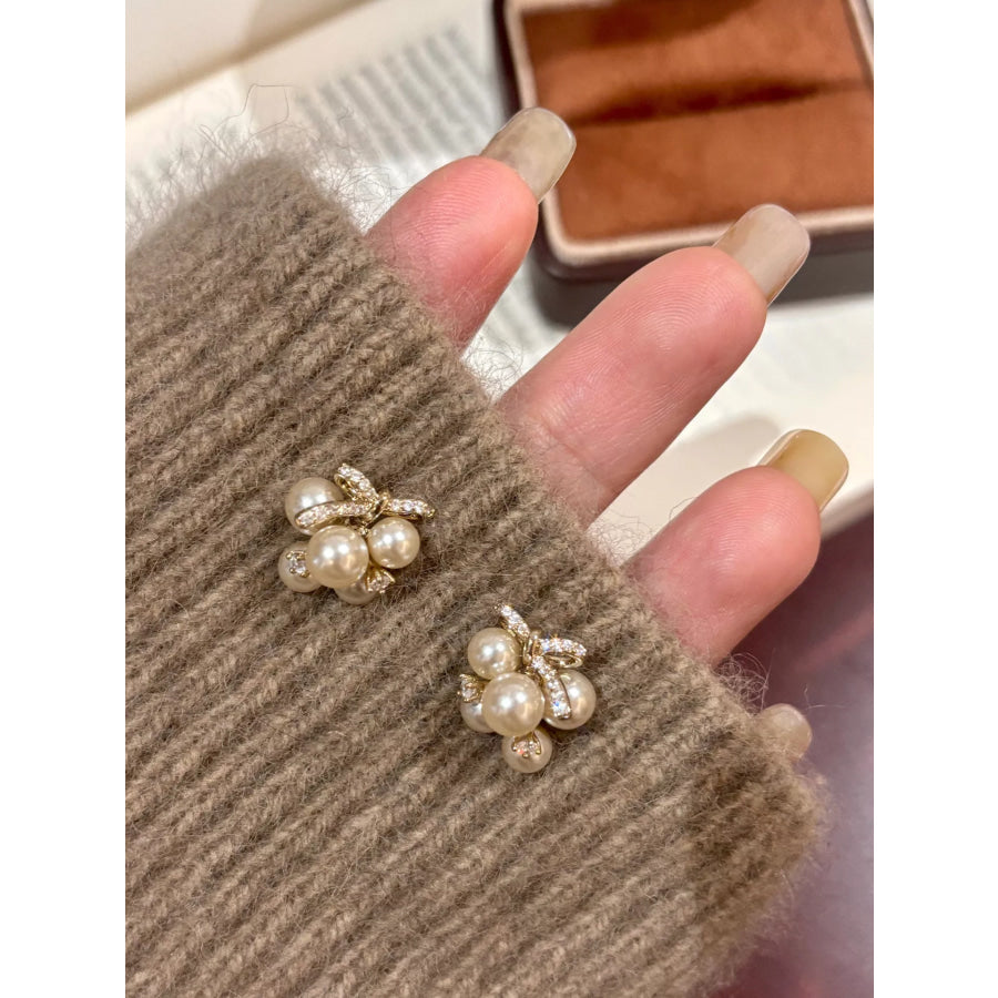 Pearl Cluster Bow Earrings White / One Size Apparel and Accessories