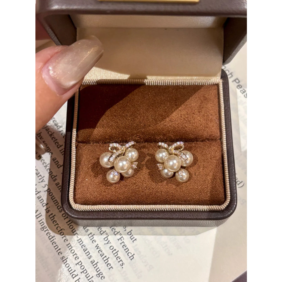 Pearl Cluster Bow Earrings White / One Size Apparel and Accessories