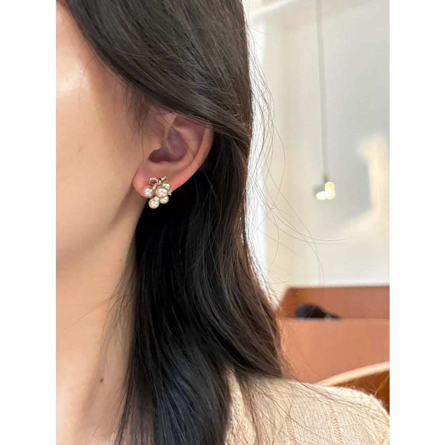 Pearl Cluster Bow Earrings White / One Size Apparel and Accessories