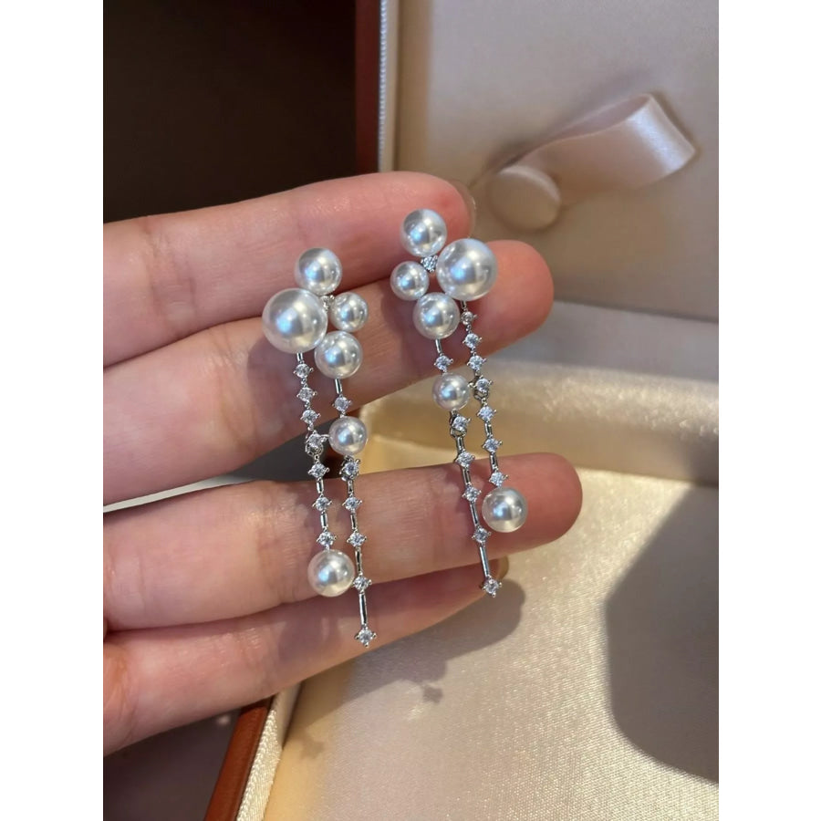 Pearl Cluster Dangle Earrings Silver / One Size Apparel and Accessories
