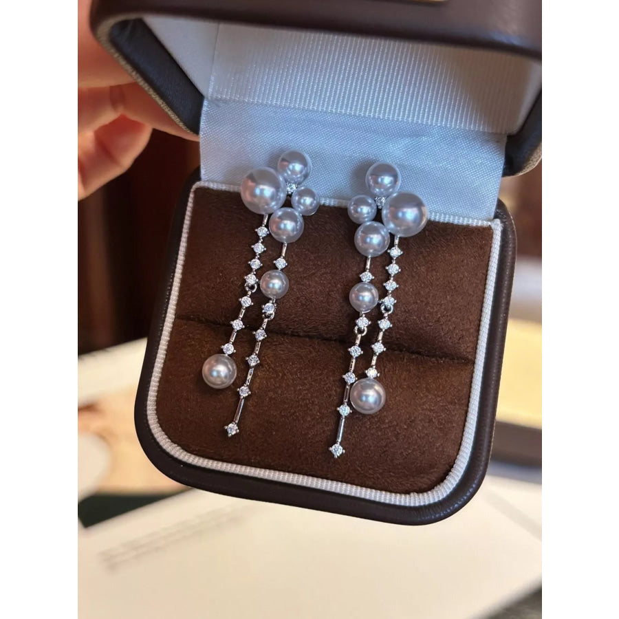 Pearl Cluster Dangle Earrings Silver / One Size Apparel and Accessories