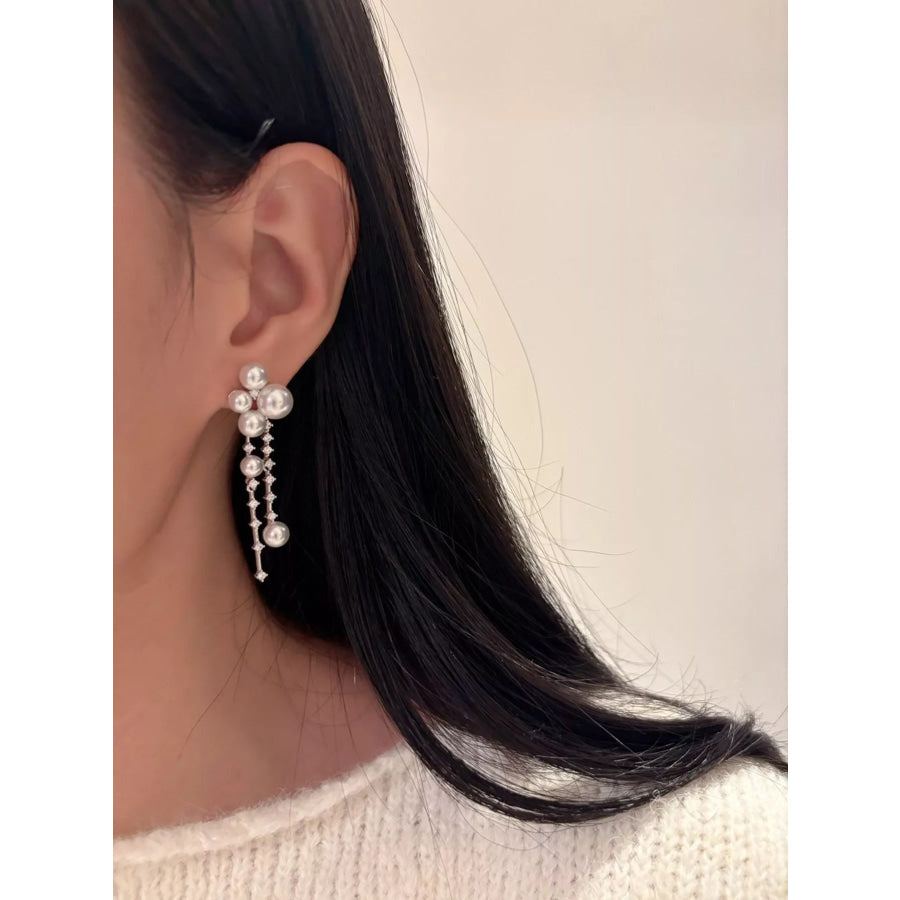 Pearl Cluster Dangle Earrings Silver / One Size Apparel and Accessories