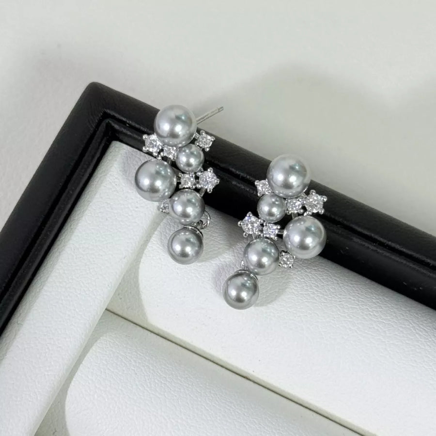 Pearl Cluster Earrings Light Gray / One Size Apparel and Accessories