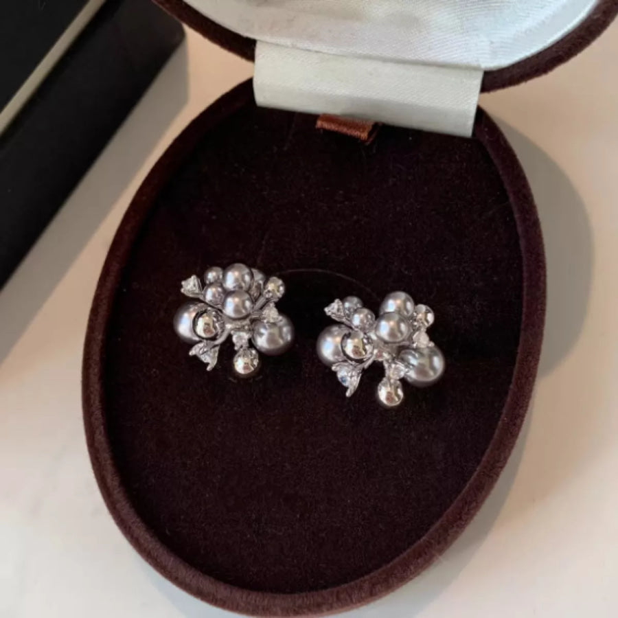 Pearl Cluster Stud Earrings Light Gray / One Size Apparel and Accessories