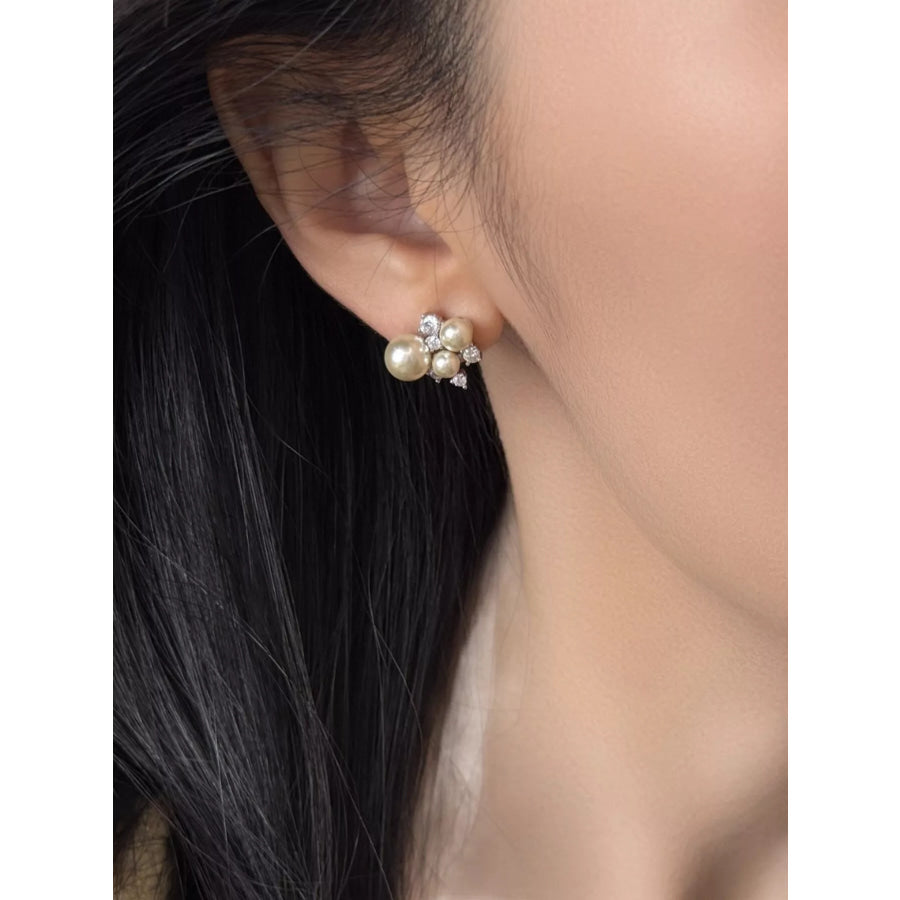 Pearl Cluster Stud Earrings Silver / One Size Apparel and Accessories