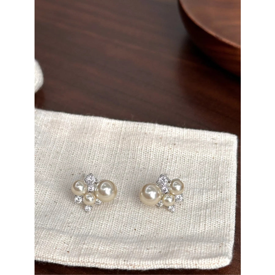 Pearl Cluster Stud Earrings Silver / One Size Apparel and Accessories