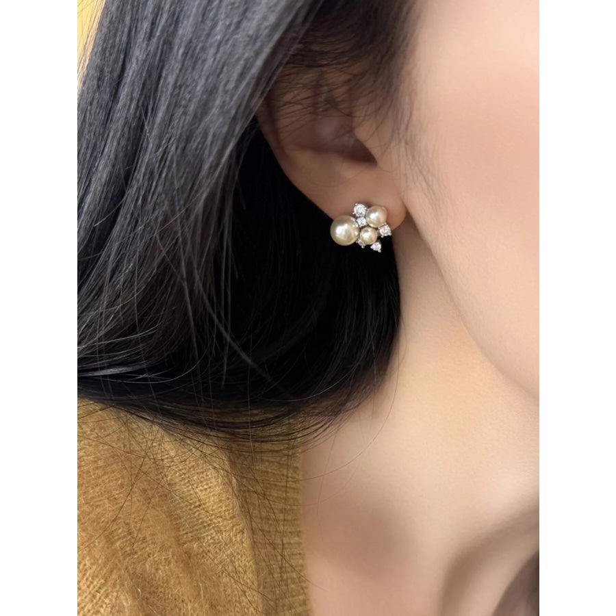 Pearl Cluster Stud Earrings Silver / One Size Apparel and Accessories
