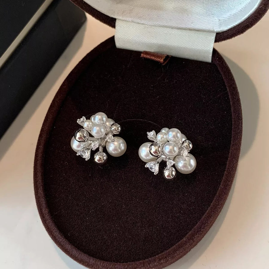Pearl Cluster Stud Earrings White / One Size Apparel and Accessories