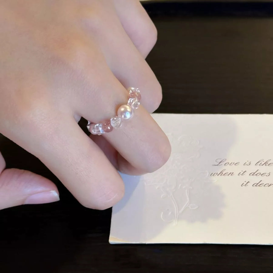 Pearl Crystal Bead Ring Transparent / One Size Apparel and Accessories