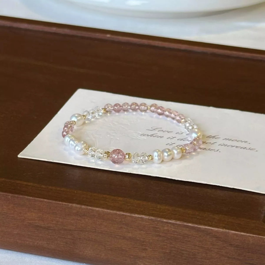 Pearl & Crystal Beaded Bracelet White / One Size Apparel and Accessories