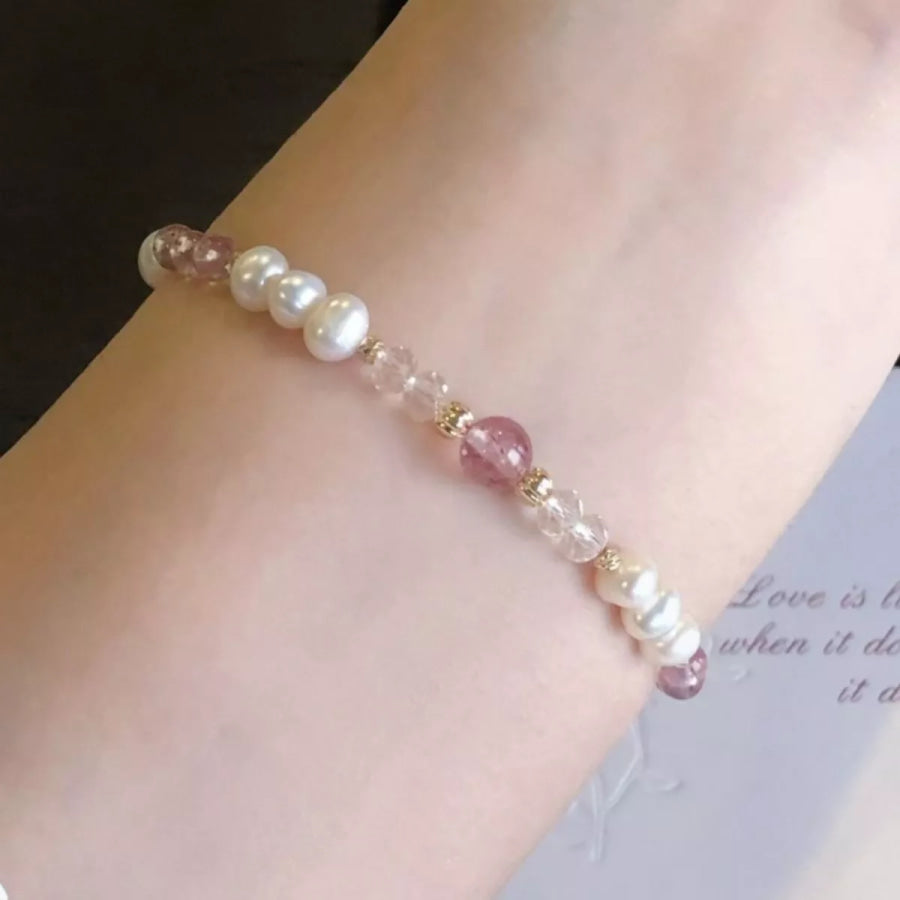 Pearl & Crystal Beaded Bracelet White / One Size Apparel and Accessories