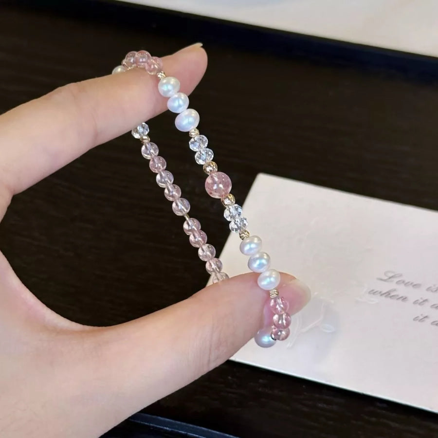 Pearl & Crystal Beaded Bracelet White / One Size Apparel and Accessories