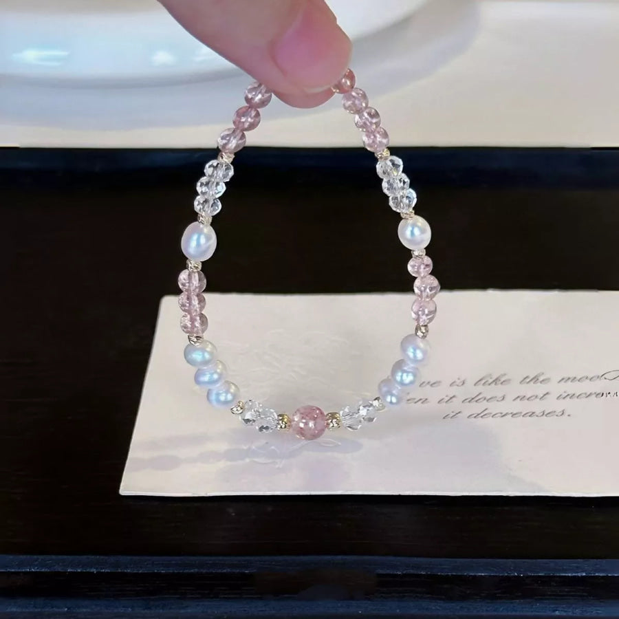 Pearl & Crystal Beaded Bracelet White / One Size Apparel and Accessories
