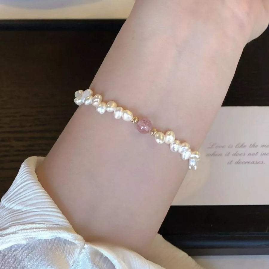 Pearl & Crystal Bracelet Blush Pink / One Size Apparel and Accessories