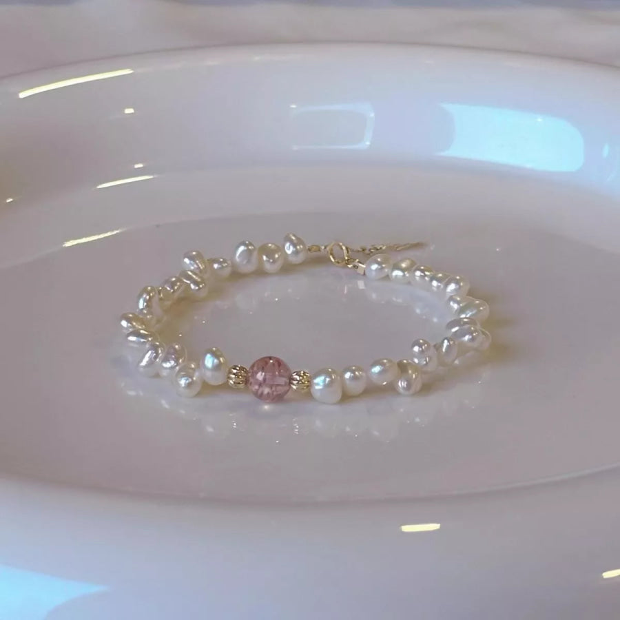 Pearl & Crystal Bracelet Blush Pink / One Size Apparel and Accessories
