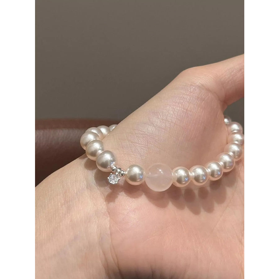 Pearl & Crystal Zircon Bracelet White / One Size Apparel and Accessories