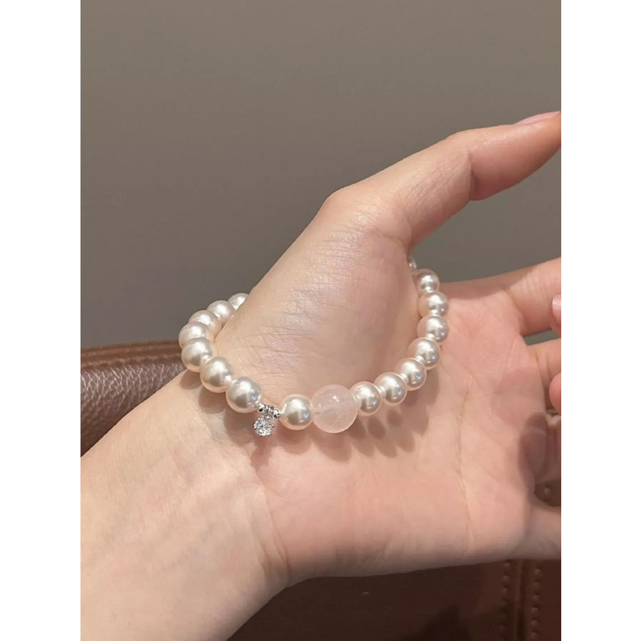 Pearl & Crystal Zircon Bracelet White / One Size Apparel and Accessories