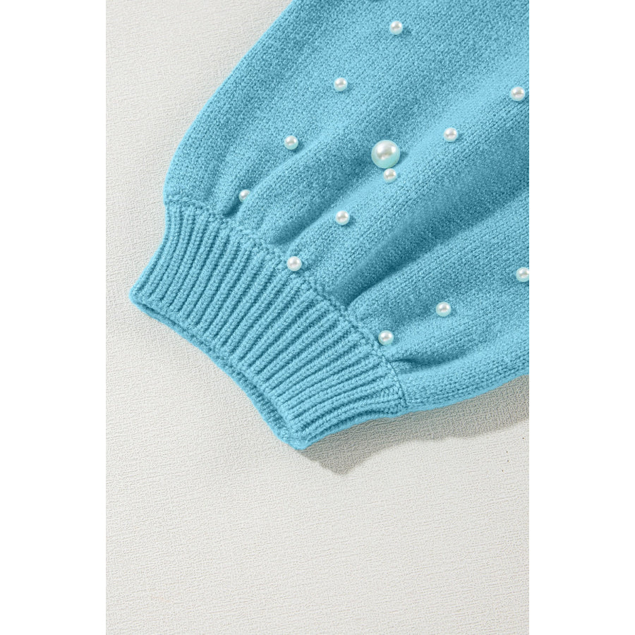 Pearl Detail Contrast Round Neck Sweater Apparel and Accessories