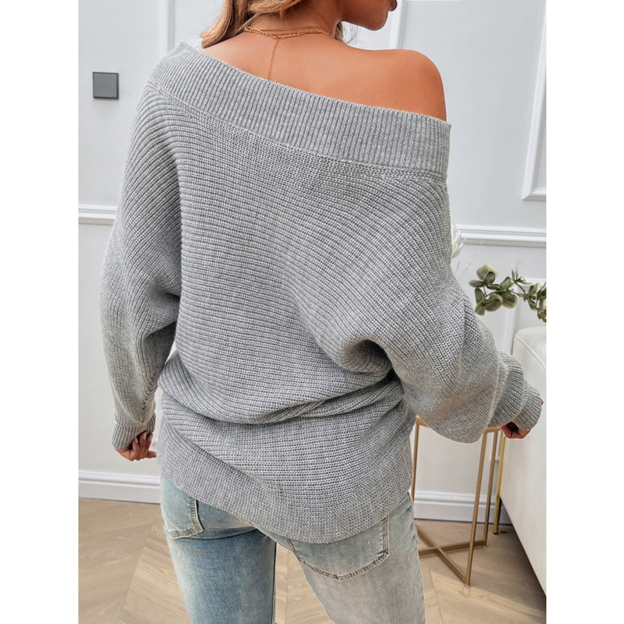 Pearl Detail Long Sleeve Sweater Gray / S Apparel and Accessories