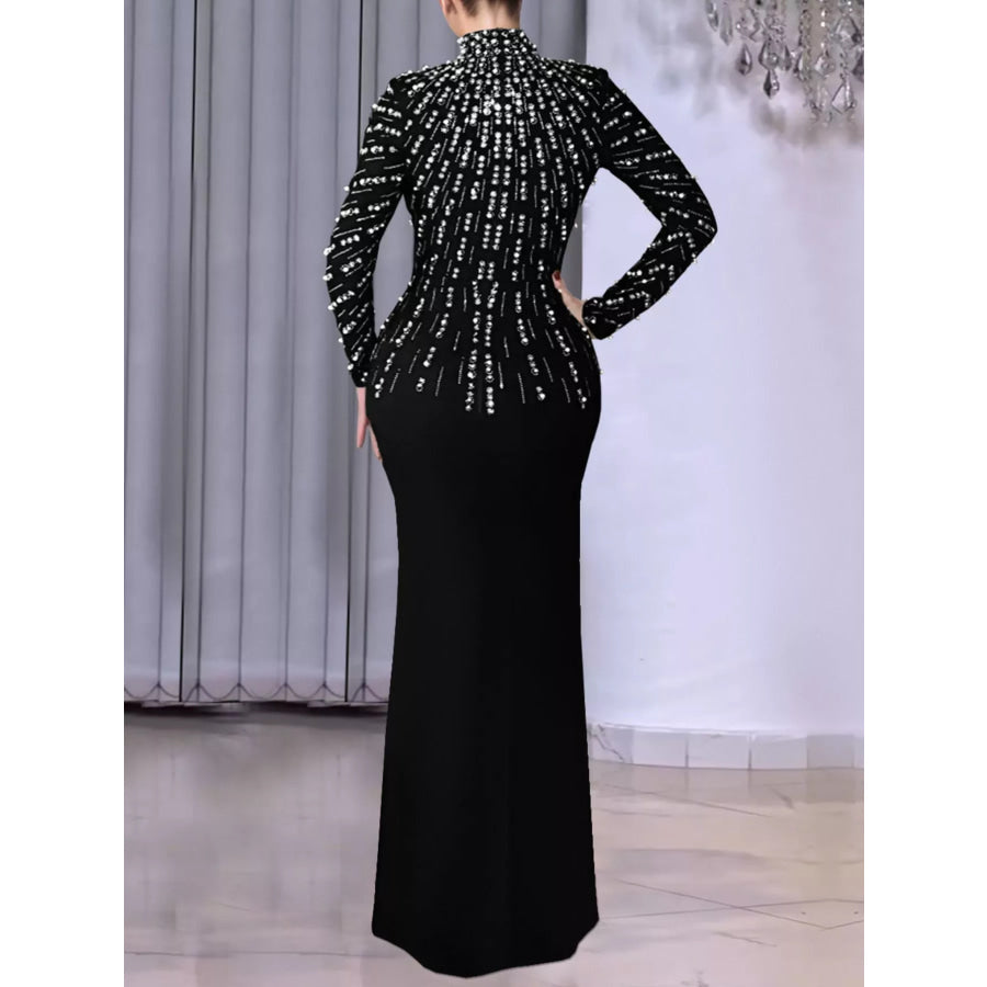 Pearl Detail Mock Neck Maxi Dress Apparel and Accessories