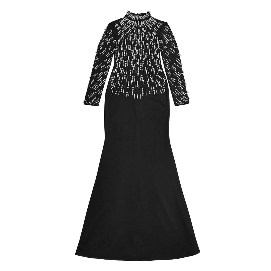 Pearl Detail Mock Neck Maxi Dress Apparel and Accessories