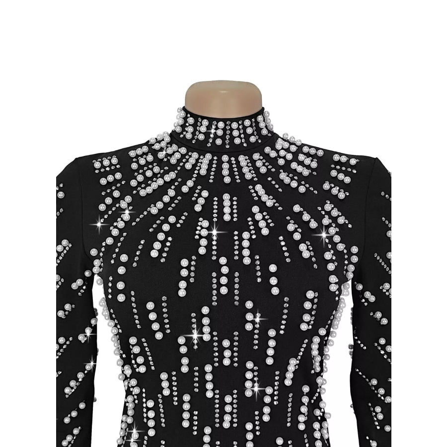 Pearl Detail Mock Neck Maxi Dress Apparel and Accessories