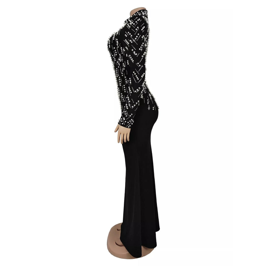 Pearl Detail Mock Neck Maxi Dress Apparel and Accessories
