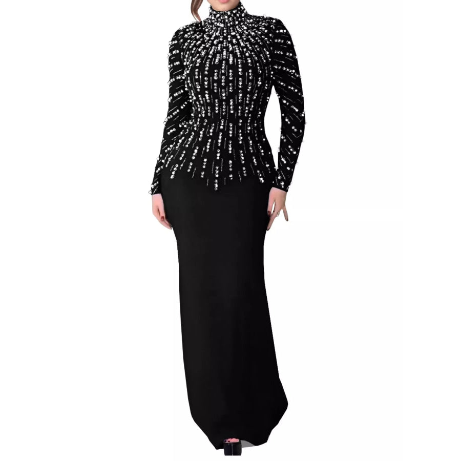 Pearl Detail Mock Neck Maxi Dress Apparel and Accessories