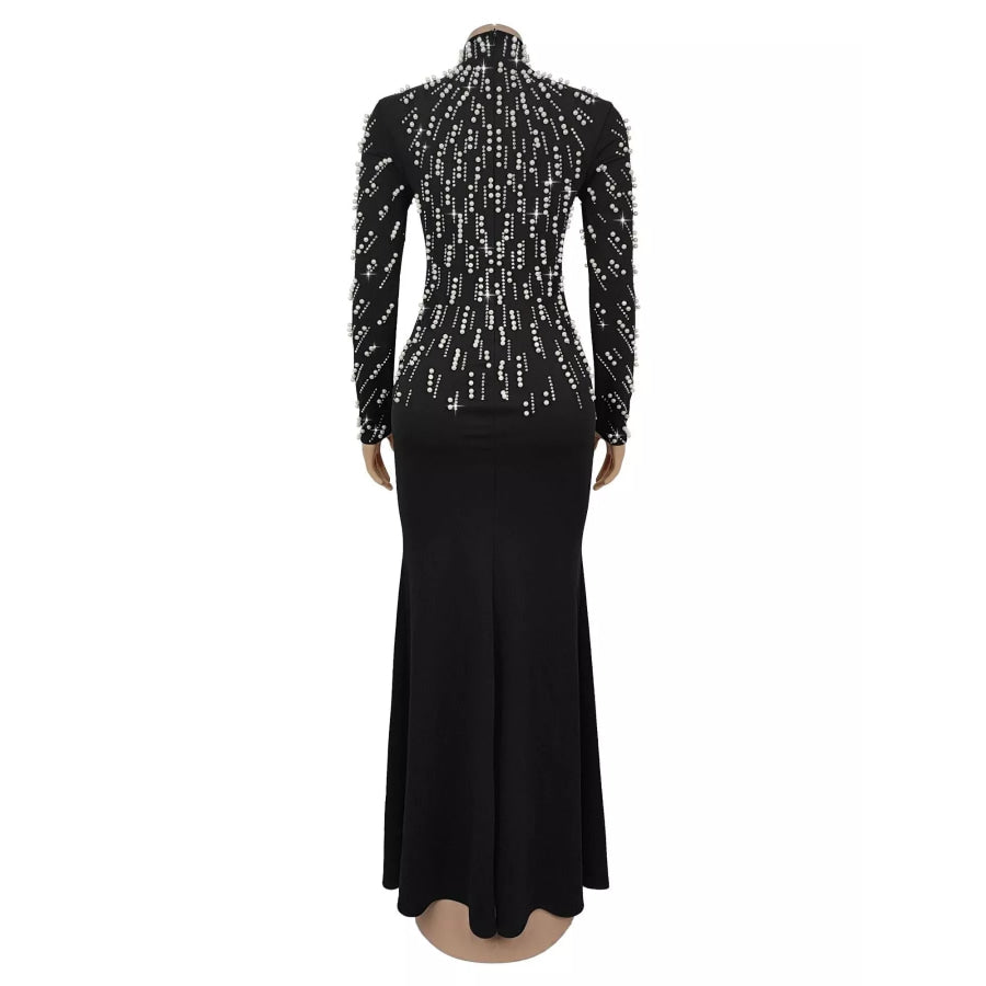 Pearl Detail Mock Neck Maxi Dress Apparel and Accessories
