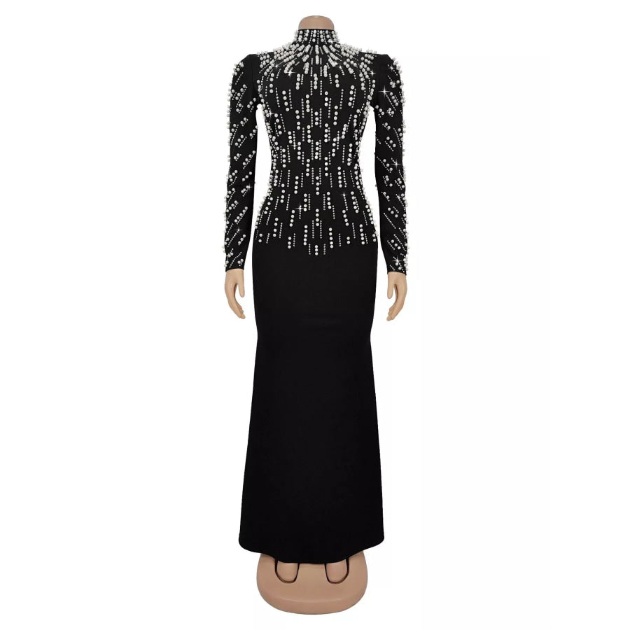 Pearl Detail Mock Neck Maxi Dress Apparel and Accessories