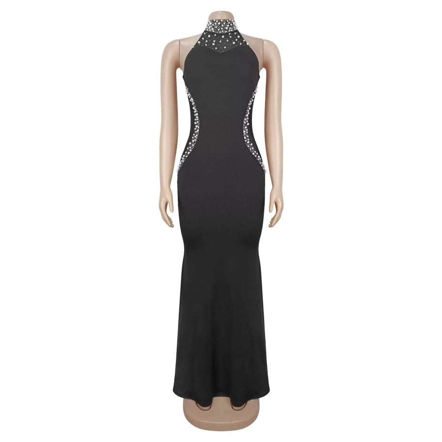 Pearl Detail Rhinestone Sleeveless Maxi Dress Apparel and Accessories