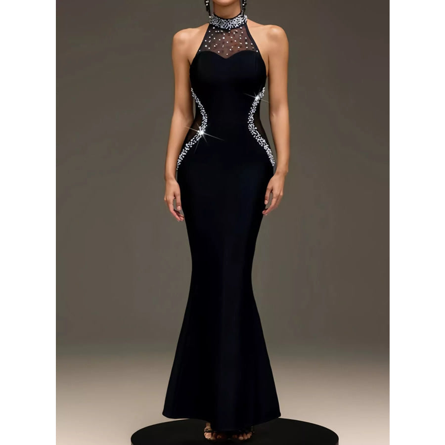 Pearl Detail Rhinestone Sleeveless Maxi Dress Apparel and Accessories